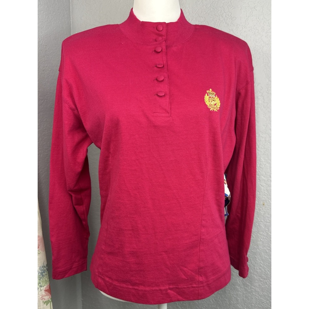 VTG Max & Diane Pink Button Sleeve & Neck Logo Secretary Shirt NWT S